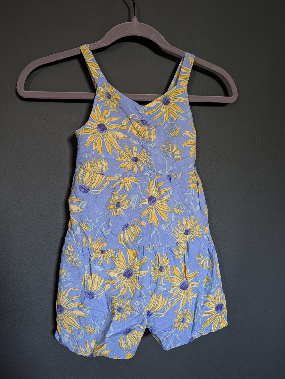 Tommy Bahama Girls Blue and Yellow Floral Sunflower Romper